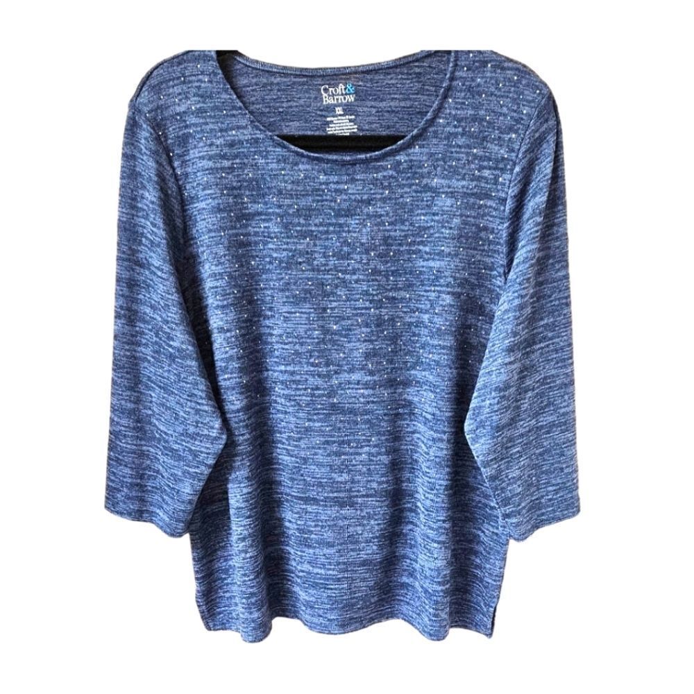 NWOT CROFT & BARROW Women's Plus Size Silver & Blue Sequin Top
